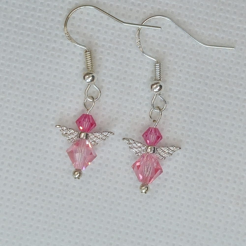 Handmade Pink AB Crystal Guardian Angel Sterling Silver Earrings Handmade by me! - Picture 8 of 14